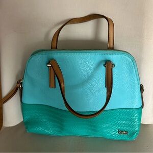 Kate Landry teal and blue faux leather handbag with strap
